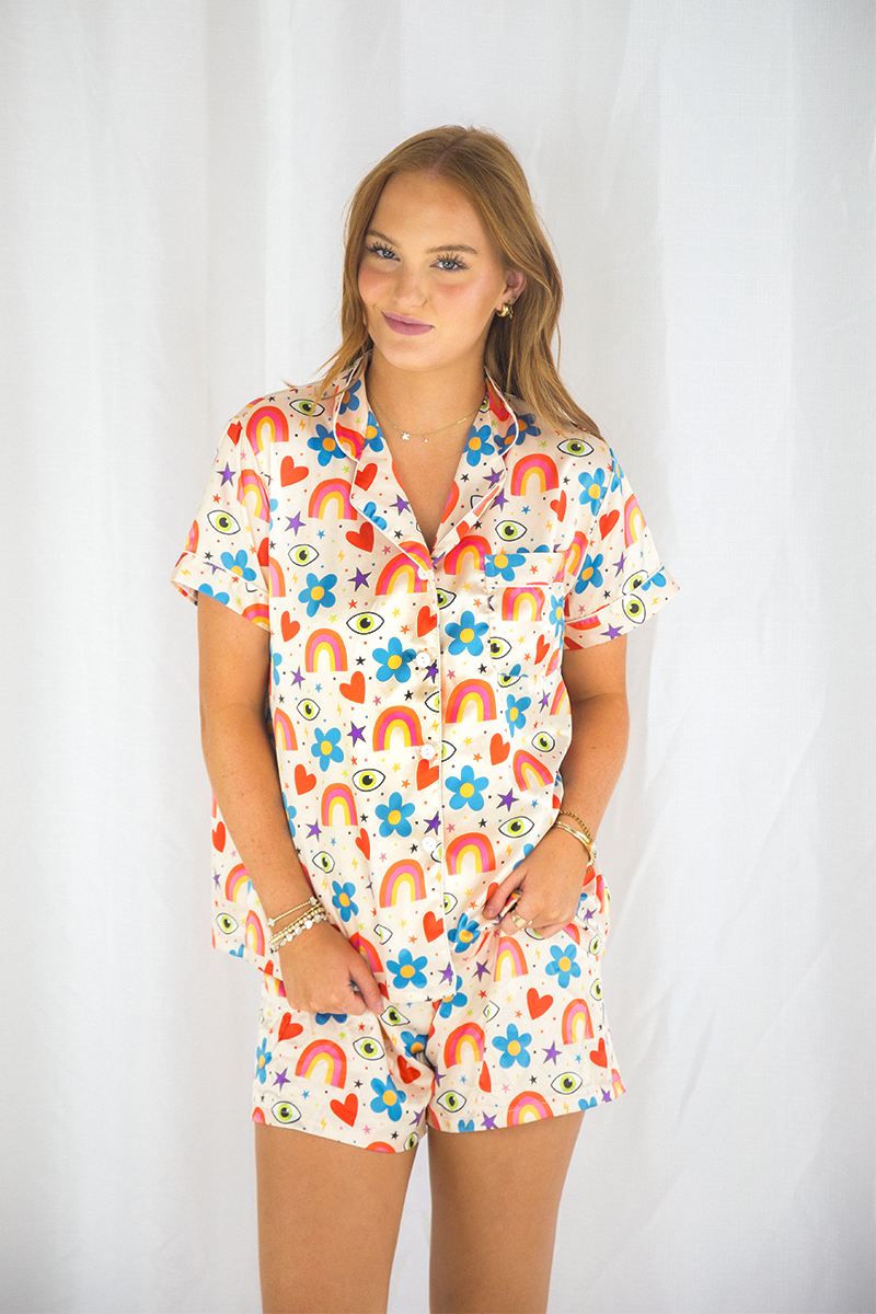 Beige Icons Custom Satin Pajamas