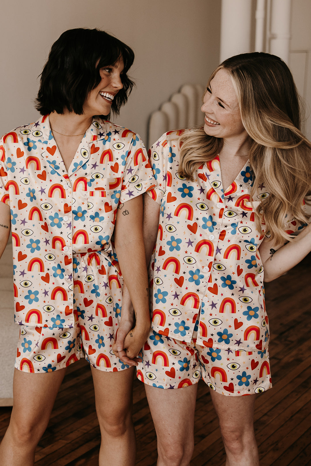 Beige Icons Custom Satin Pajamas