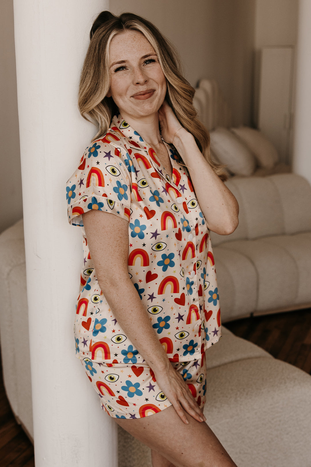 Beige Icons Custom Satin Pajamas