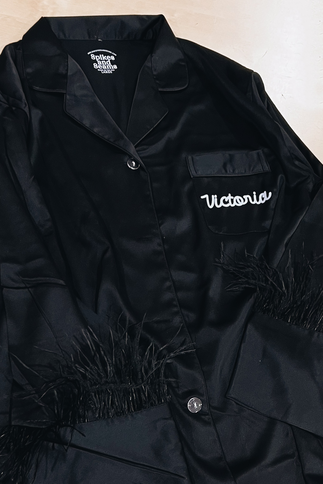 Black Ostrich Feather Pajama Pants Set