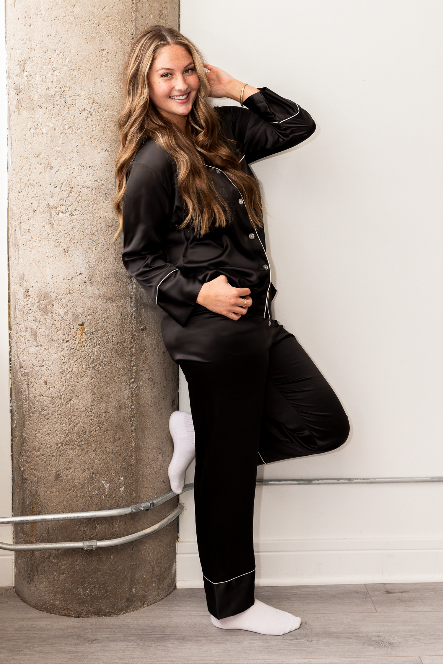 Black Satin Pajama Pants Set