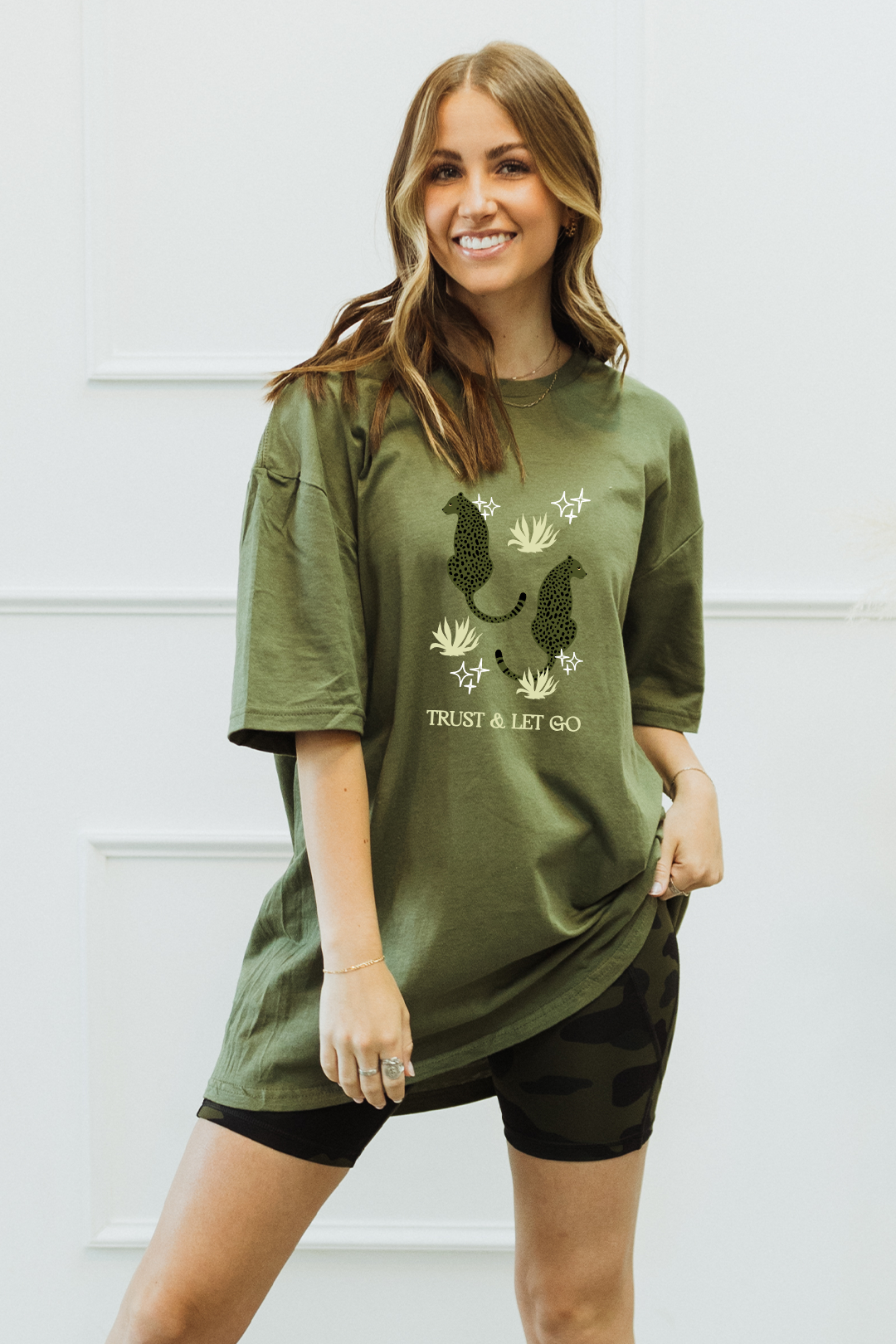 Trust & Let Go Cheetah tee - Green