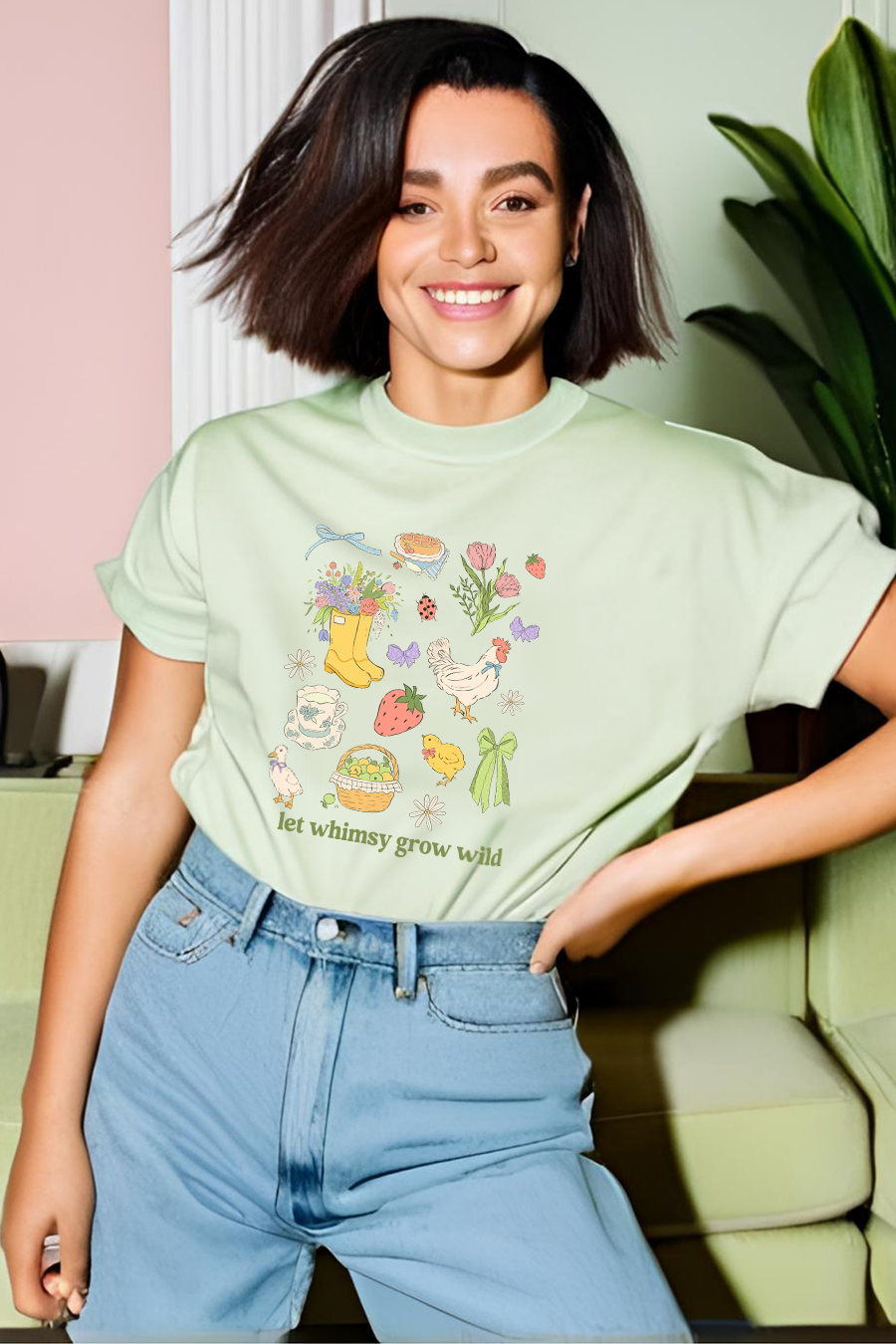 Let Whimsy Grow Wild Light Green Tee