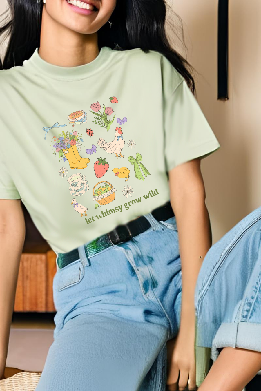 Let Whimsy Grow Wild Light Green Tee