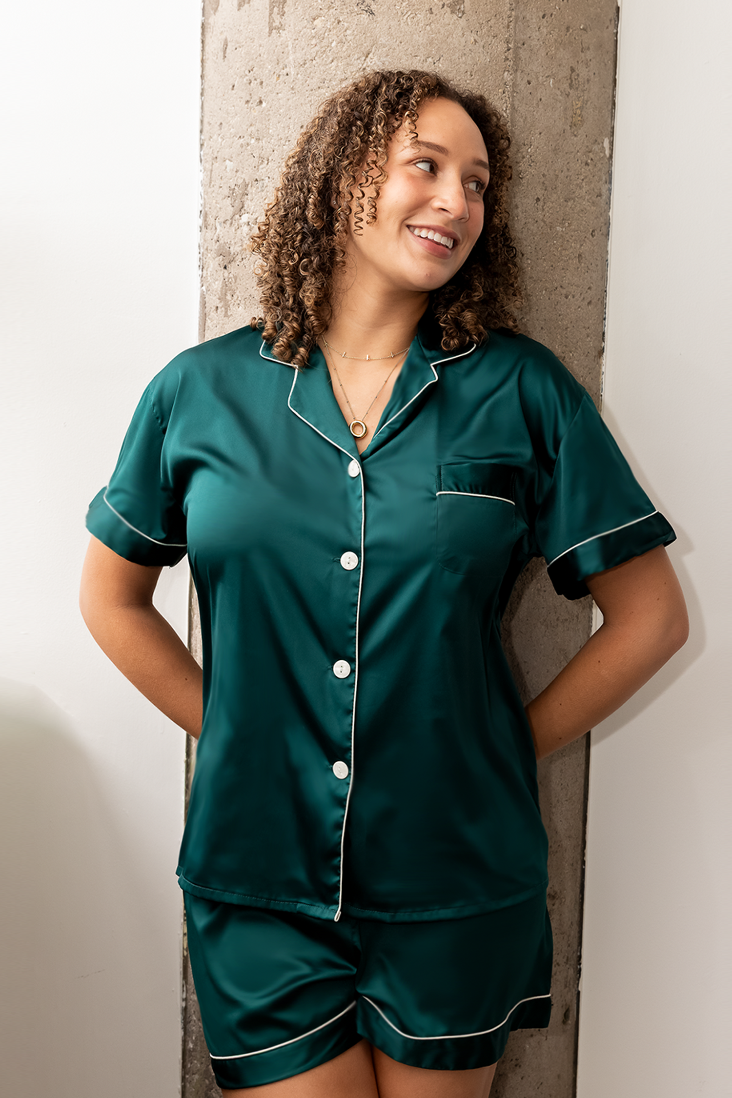 Forest Green Satin Pajamas Shorts Set