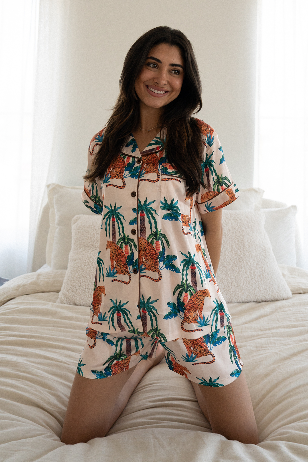 Women's Palm Cheetah Custom Satin Pajamas