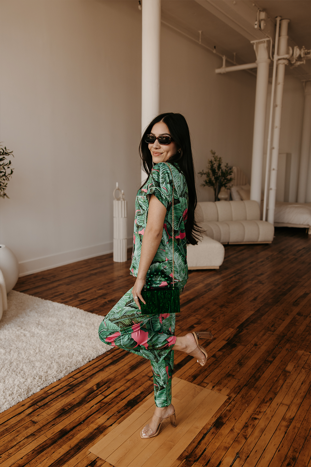 Custom Pink Banana Leaf Pajamas Pants set