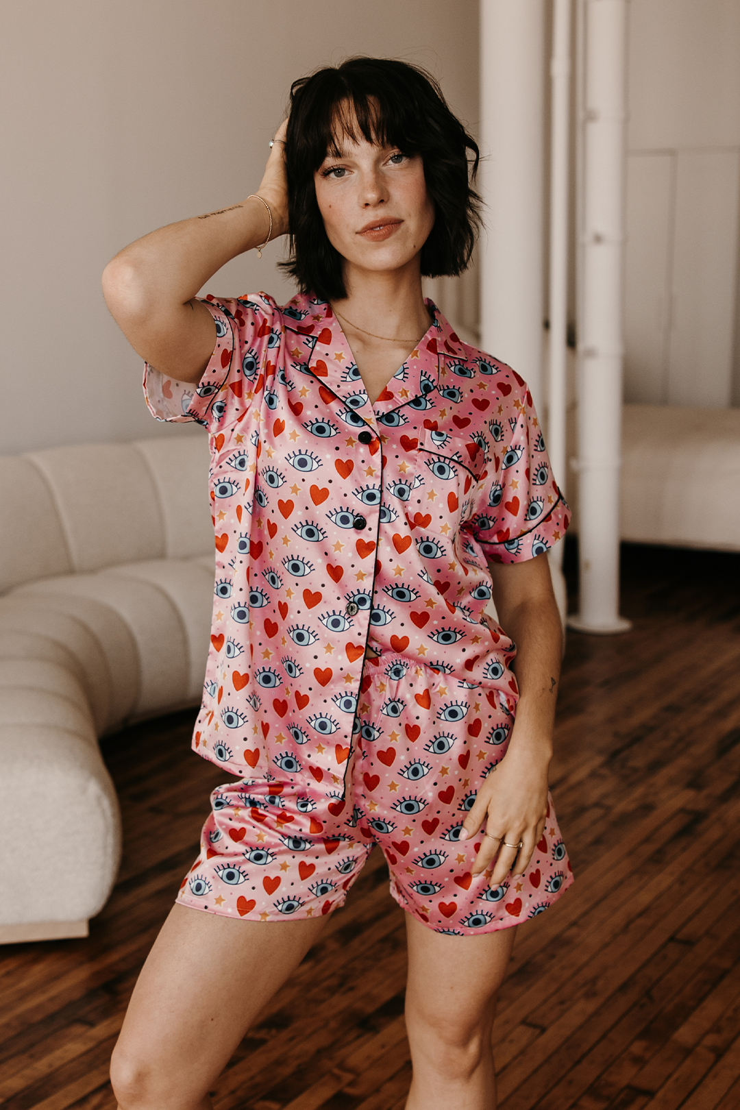 Pink Eyes Satin Pajamas