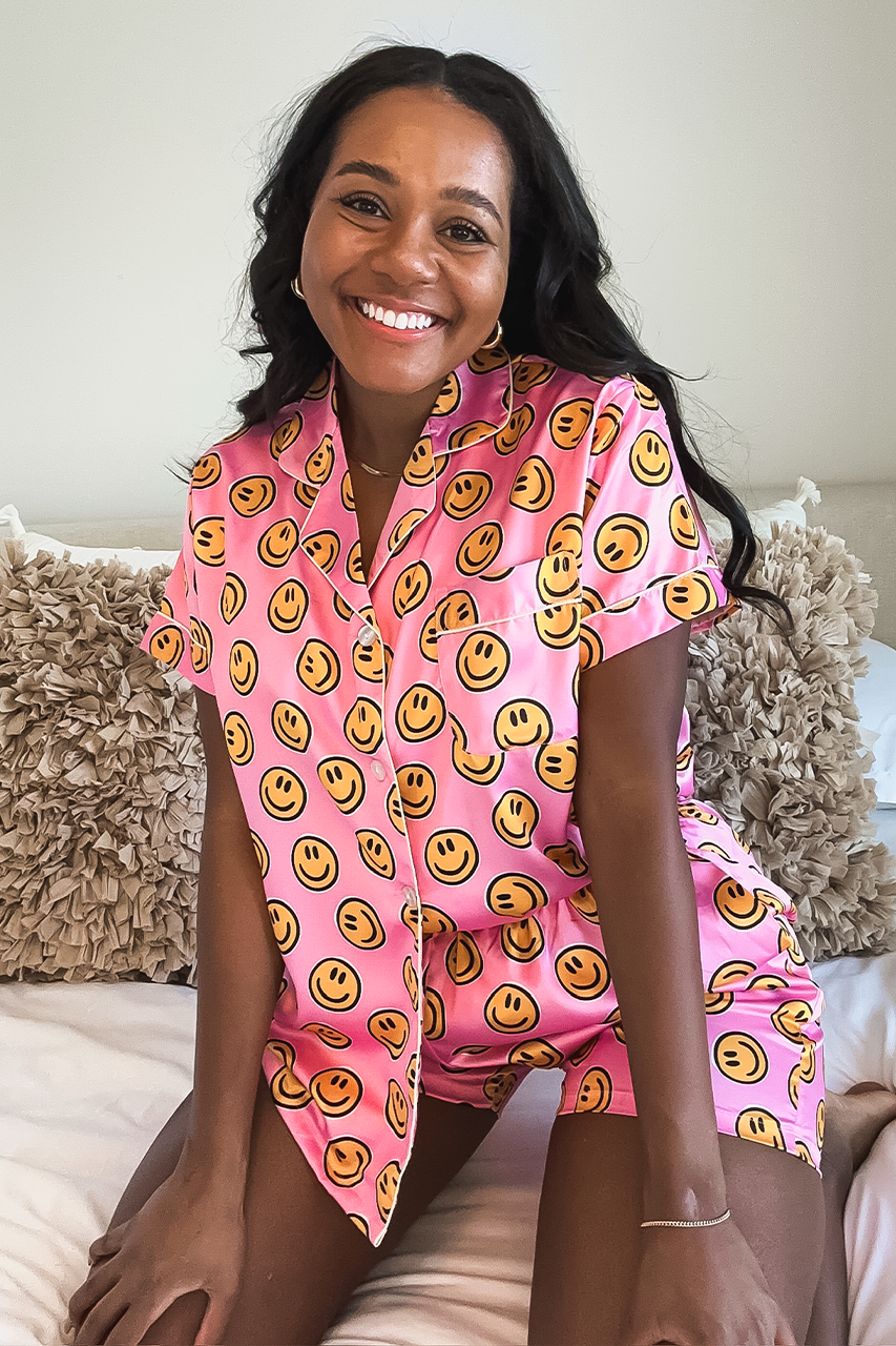 Pink Smiley Custom Satin pajamas