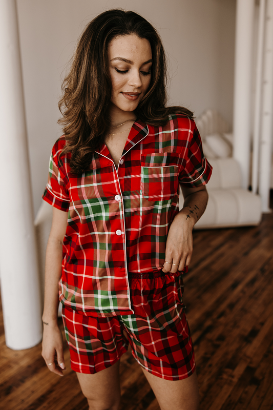Women's Red Plaid Satin pajamas