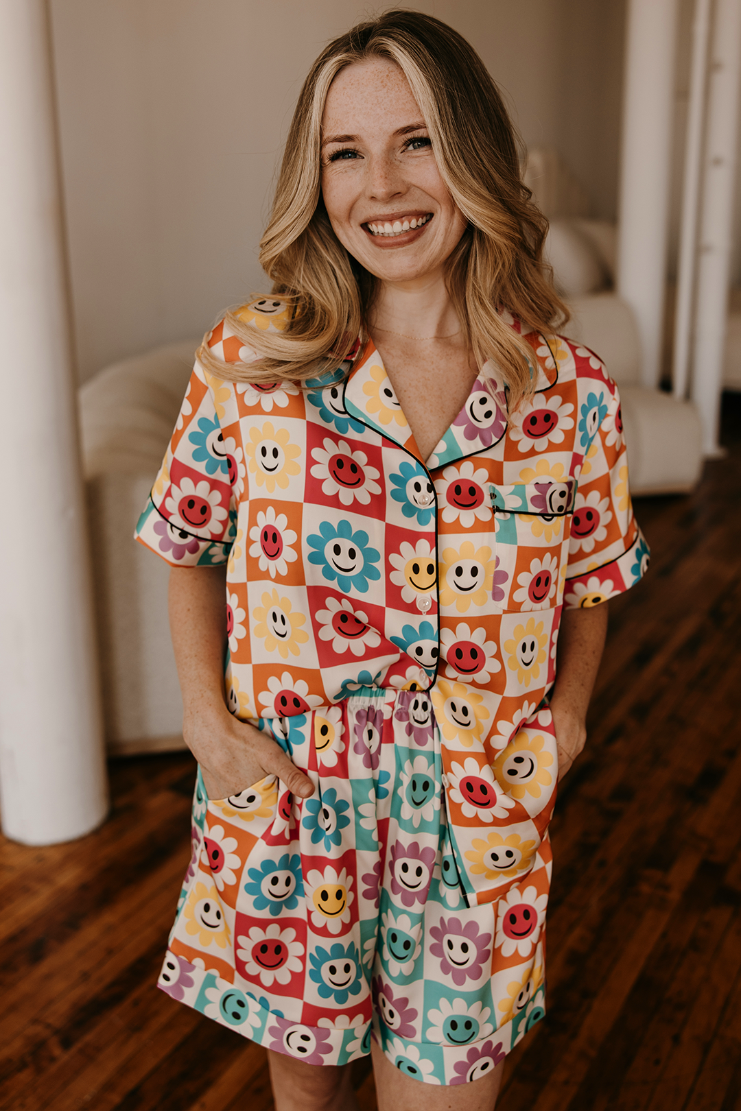 Smiley Daisy Custom Satin Pajamas