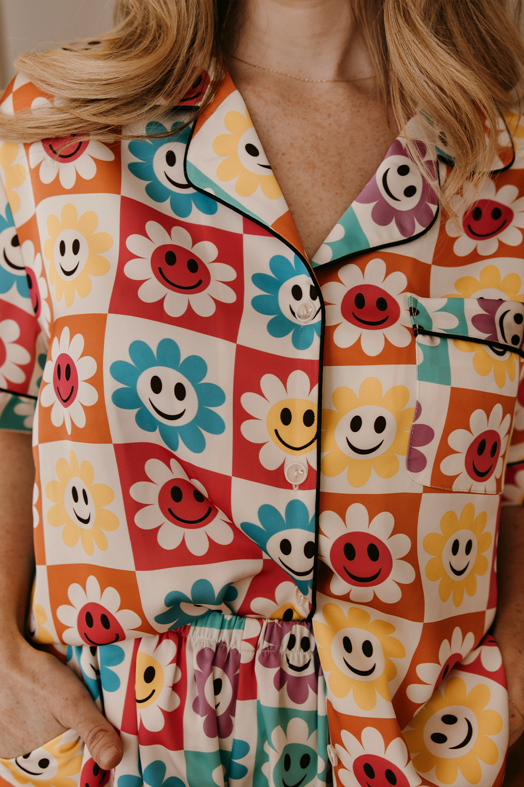 Smiley Daisy Custom Satin Pajamas