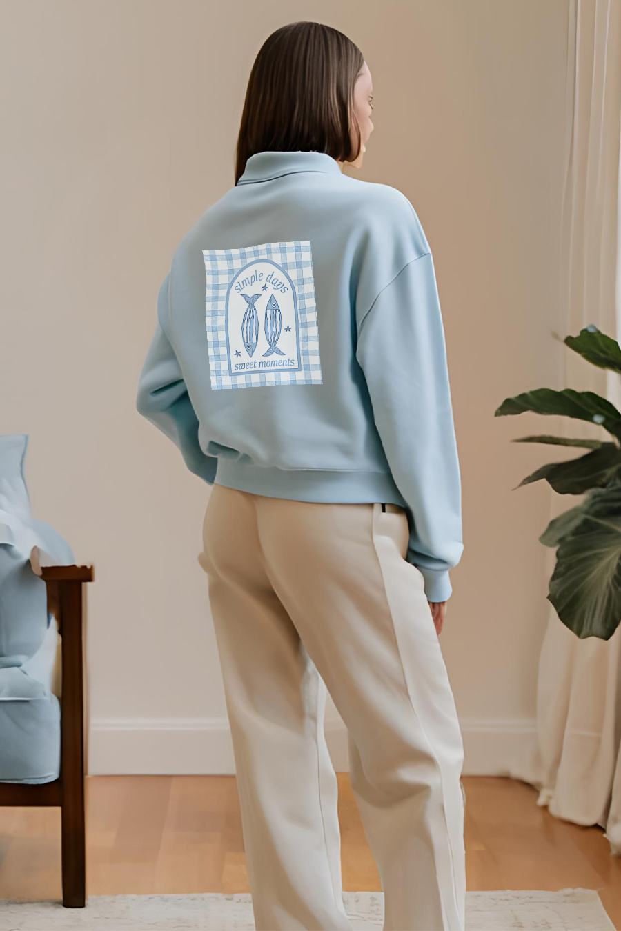 Simple Days Sardines Long Sleeve Collar Sweatshirt