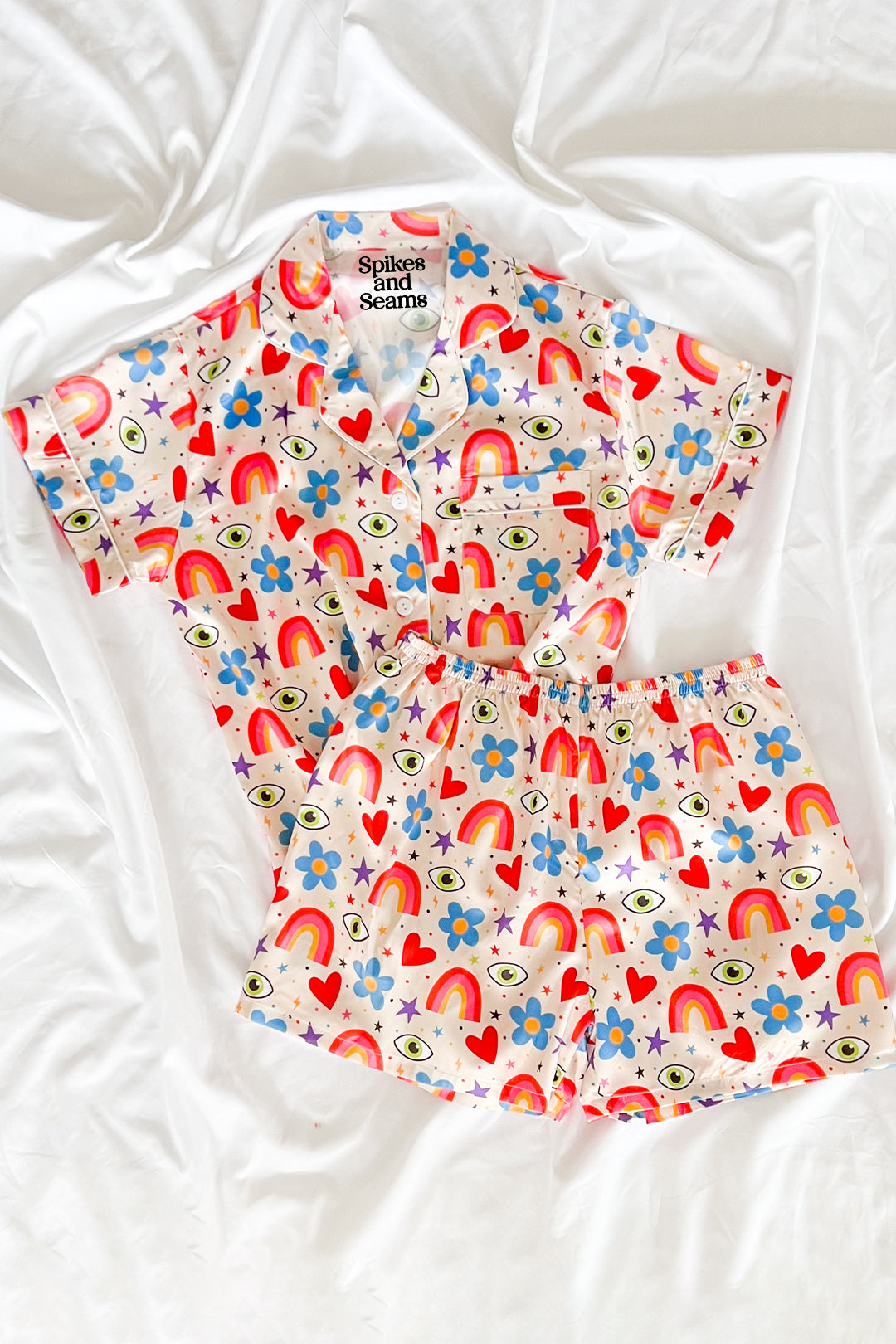 Beige Icons Custom Satin Pajamas