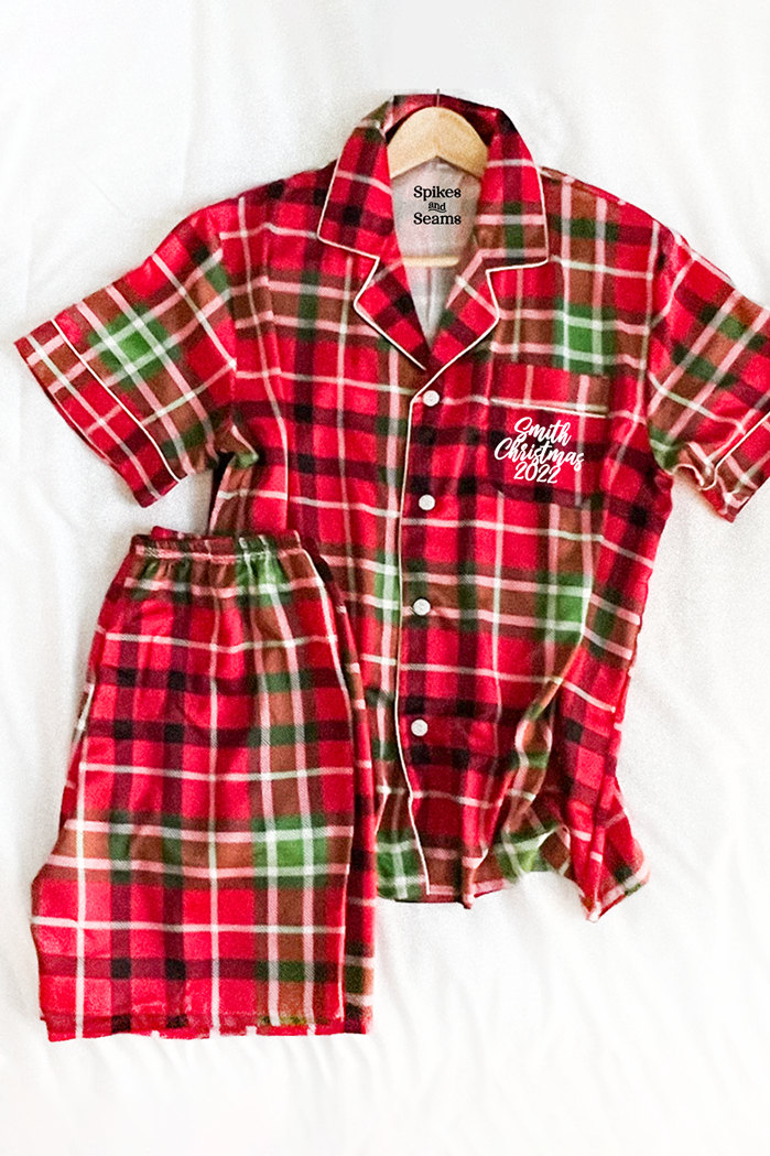 Men's Red Satin Plaid pajamas