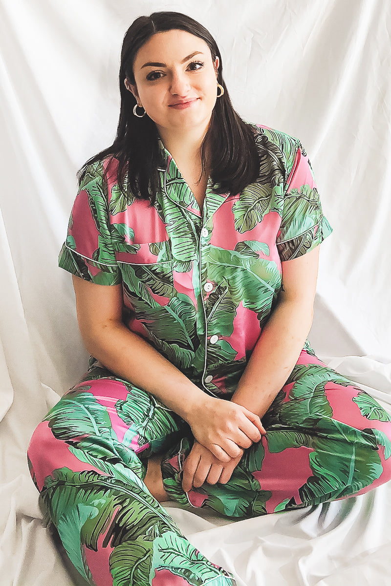 Custom Tropical Pajamas Pants set - pink.