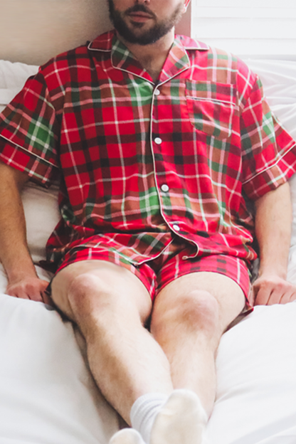 Men's Red Satin Plaid pajamas