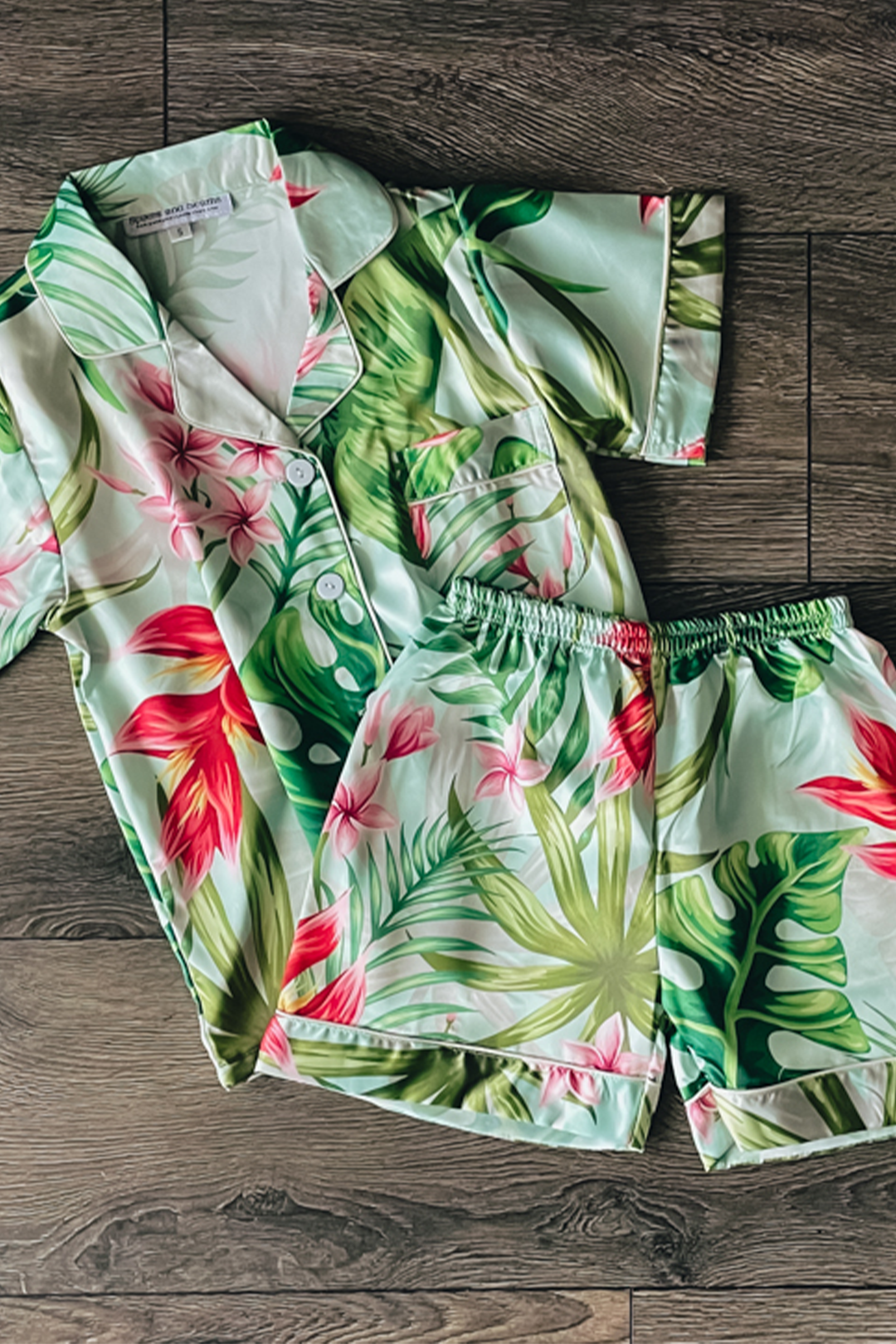 Children's Mint Tropical Pajama Shorts Set
