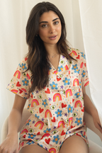 Beige Icons Satin Pajamas