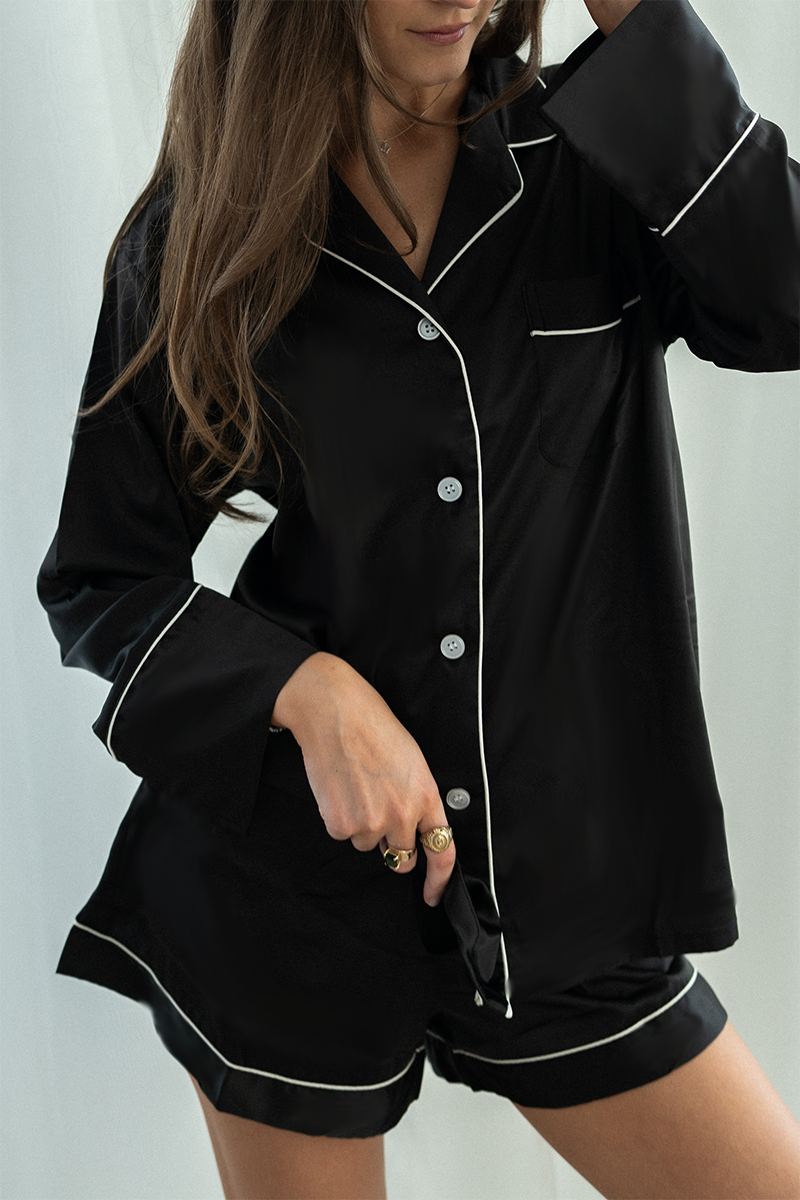 Black Long Sleeve Top and Shorts Set with White trim – Spikes and Seams