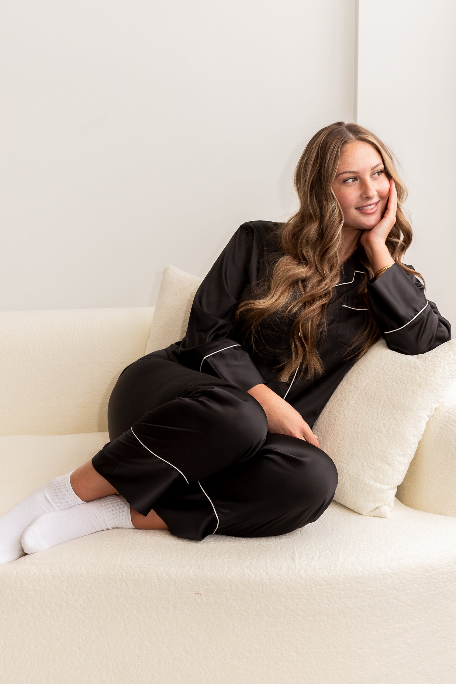 Black Satin Pajama Pants Set