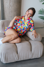Blue Floral Satin Pajamas