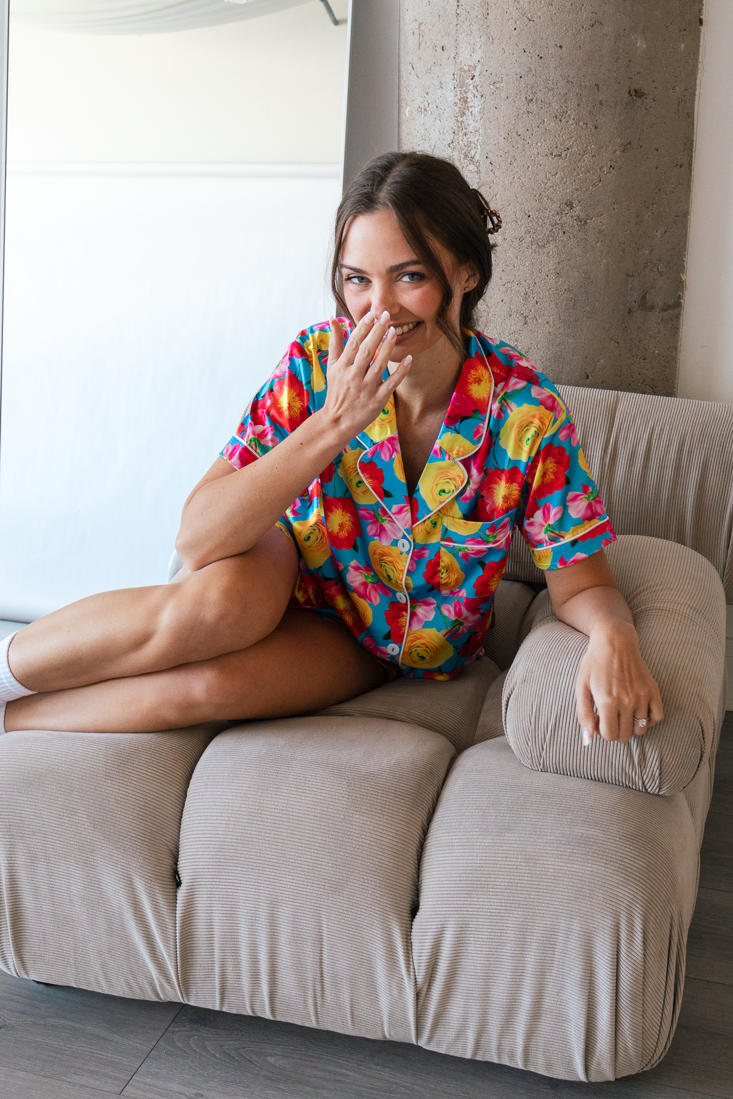 Blue Floral Satin Pajamas