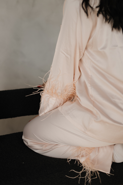 Blush Feather Satin Pants Set