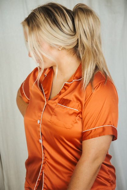 Bright Orange Satin Pajamas