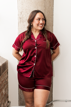Burgundy Satin Pajamas Shorts Set