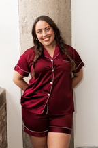 Burgundy Satin Pajamas Shorts Set