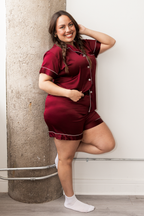 Burgundy Satin Pajamas Shorts Set
