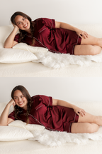 Burgundy Satin Pajamas Shorts Set