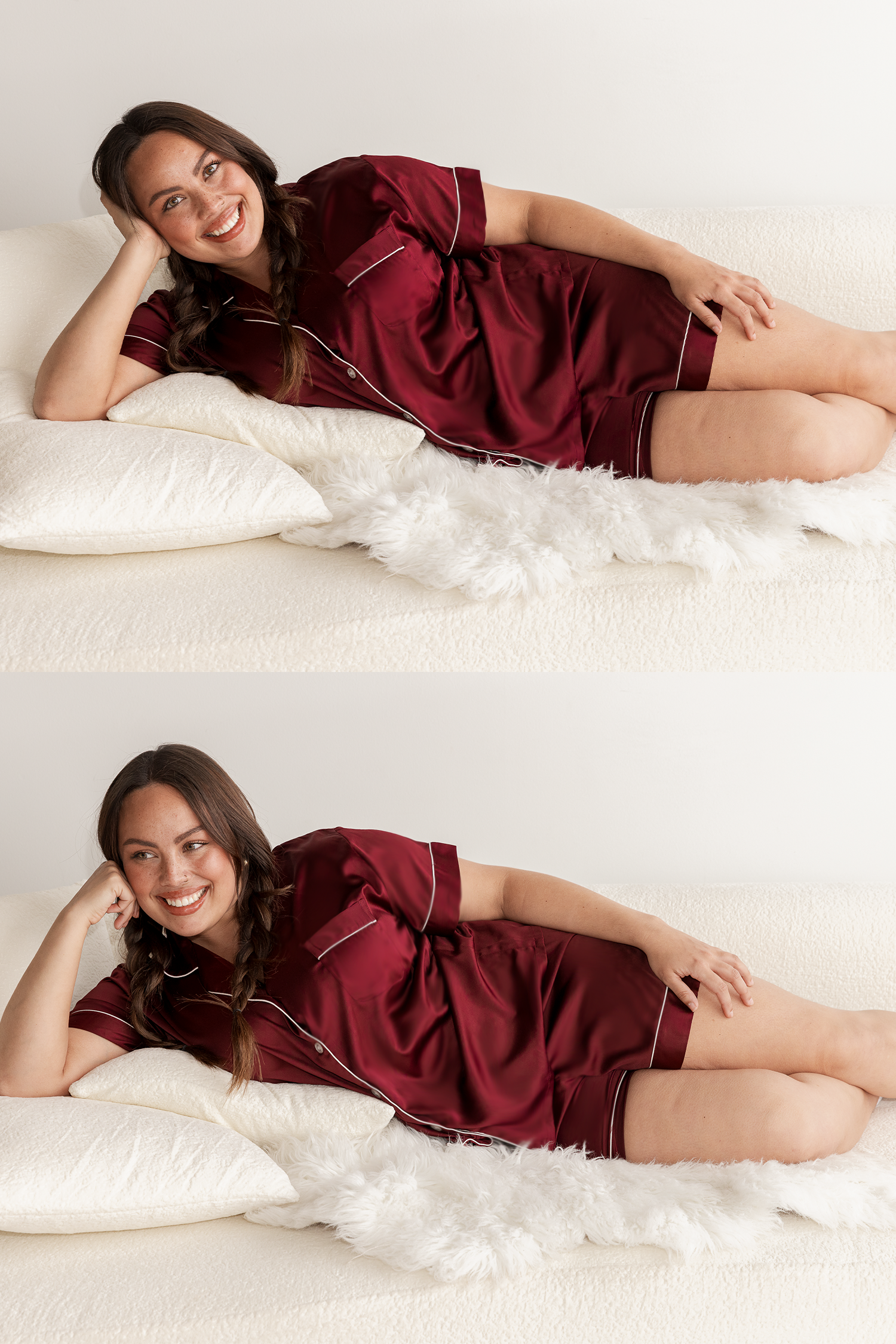 Burgundy Satin Pajamas Shorts Set