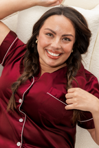 Burgundy Satin Pajamas Shorts Set