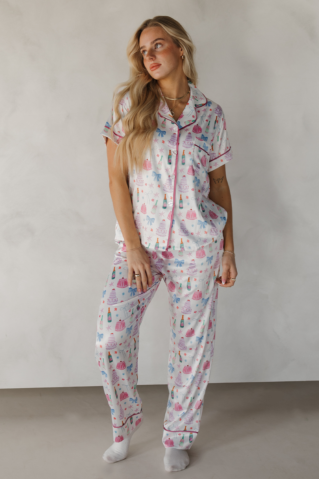 Celebrations Satin Pajamas Pants Set with Ribbon tie