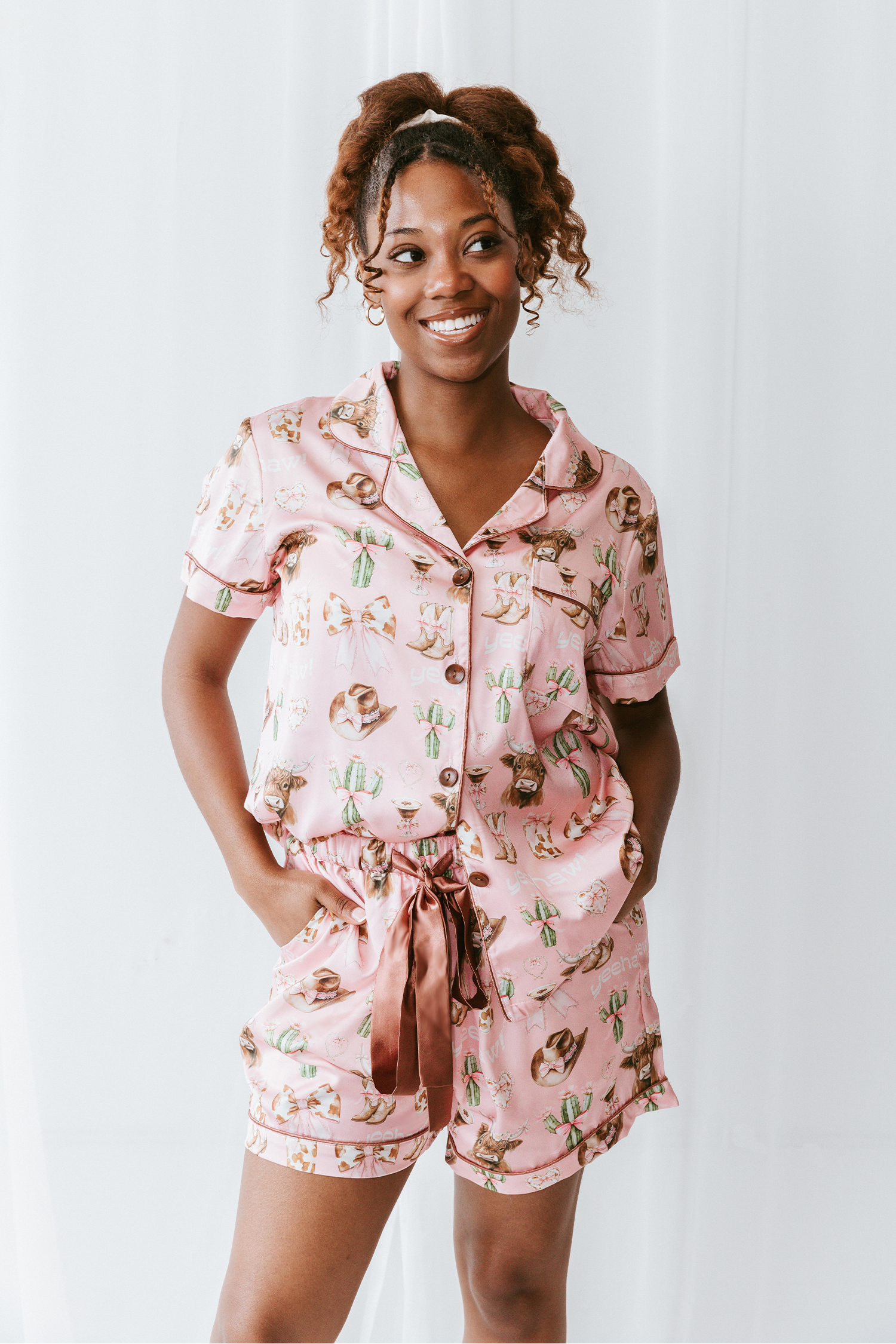 Cowgirl Coquette Satin Pajamas Shorts Set