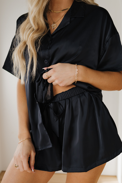 Dark Navy Flowy Satin Pajamas