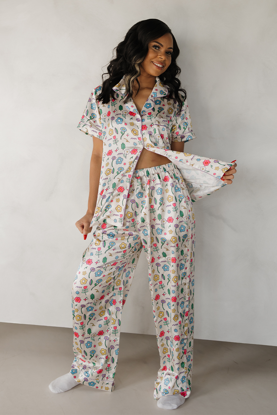 Ditzy Daisy Satin Pajamas Pants Set