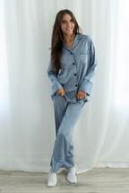Baby Blue Satin Pajama Pants Set