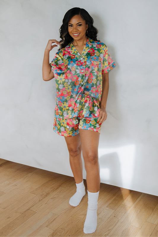 Flowerland Satin Pajamas Shorts Set