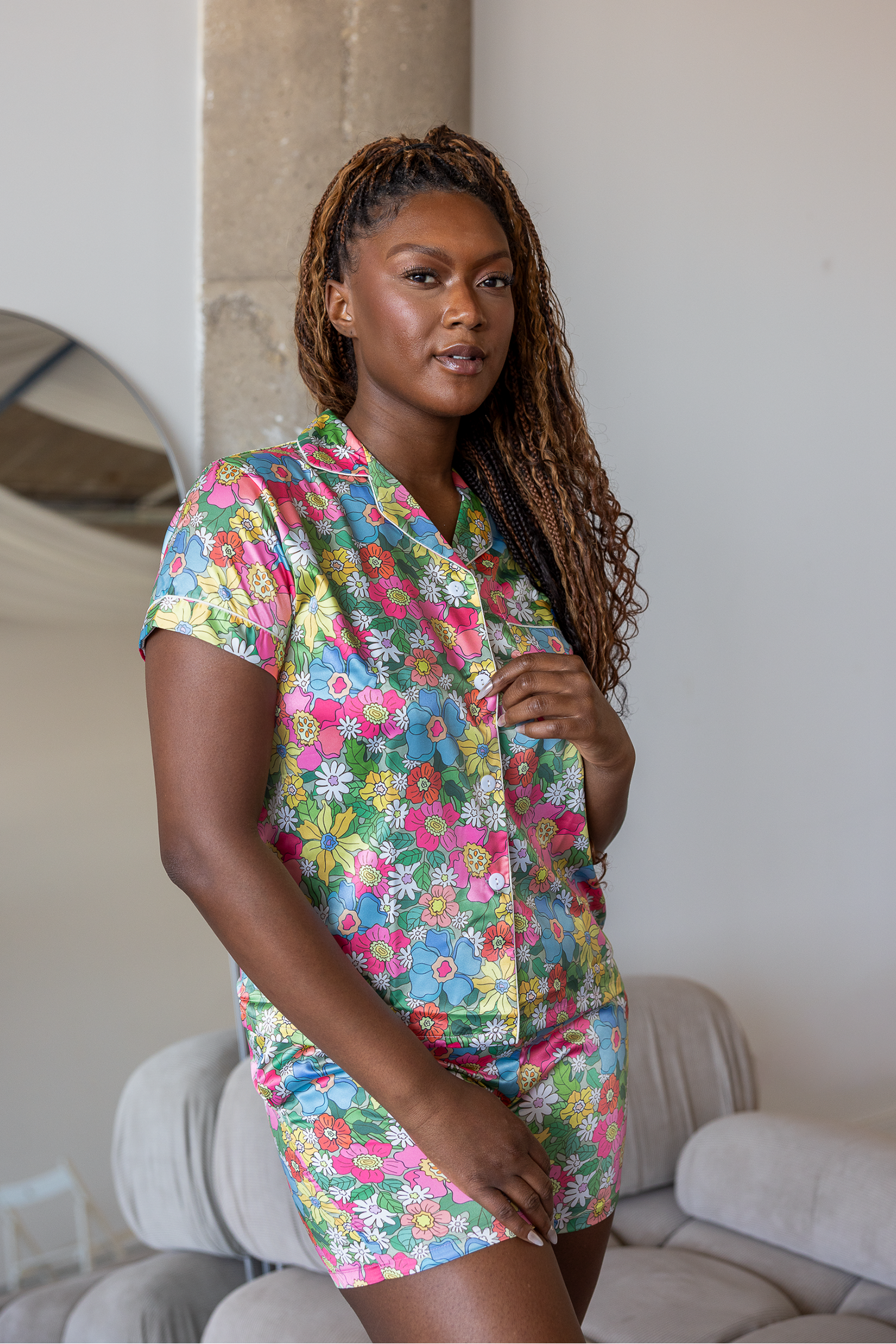 Flowerland Satin Pajamas Shorts Set