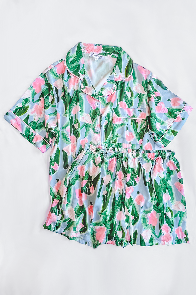 Fluid Tulips Satin Pajamas