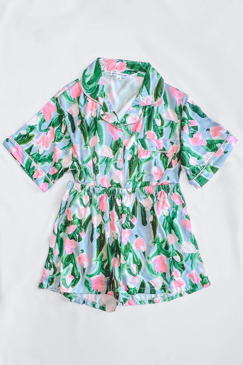 Fluid Tulips Satin Pajamas