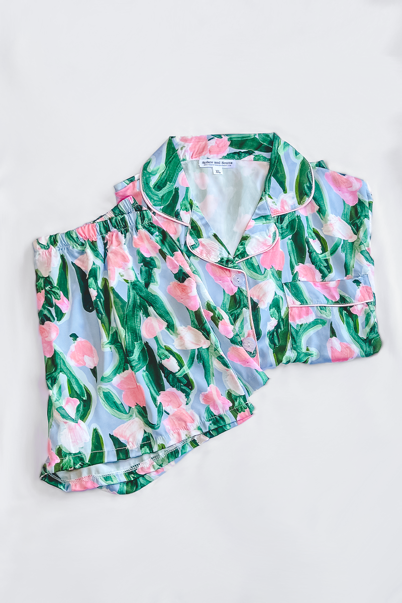 Fluid Tulips Satin Pajamas