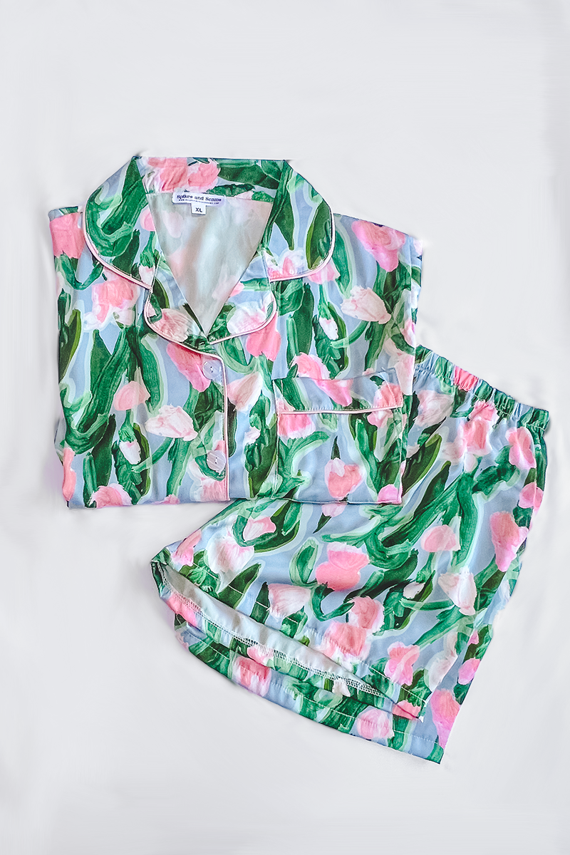 Fluid Tulips Satin Pajamas