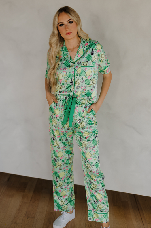 Fun & Games Pickleball Satin Pajamas Pants Set