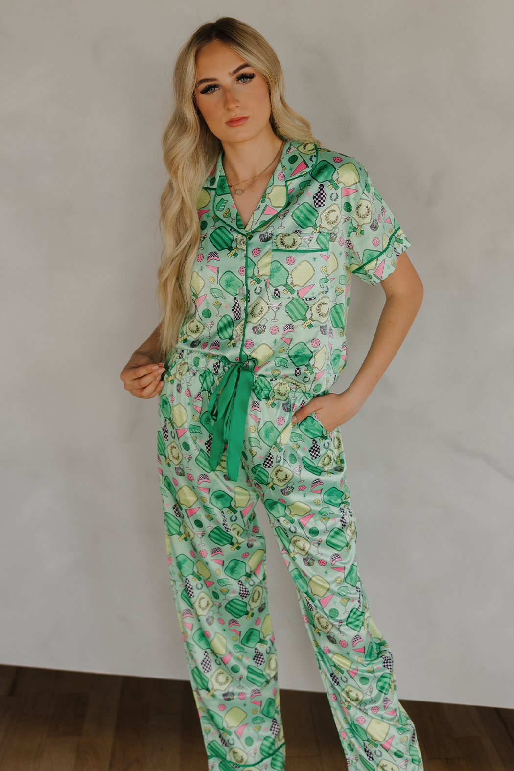 Fun & Games Pickleball Satin Pajamas Pants Set