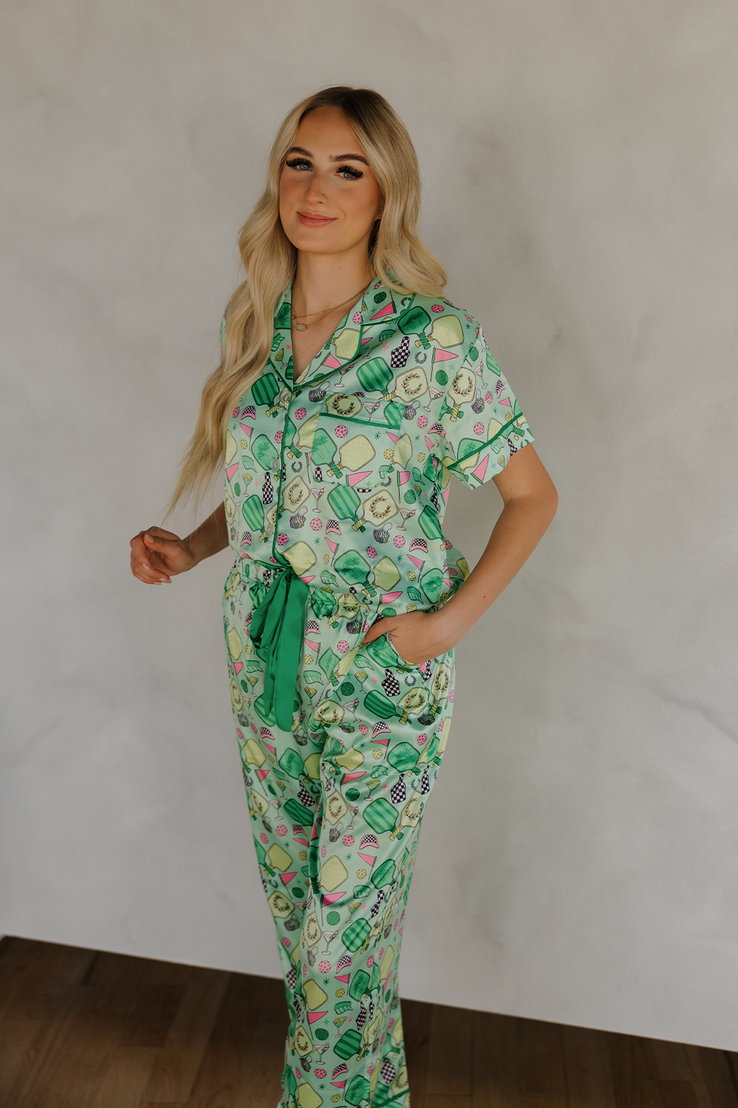 Fun & Games Pickleball Satin Pajamas Pants Set