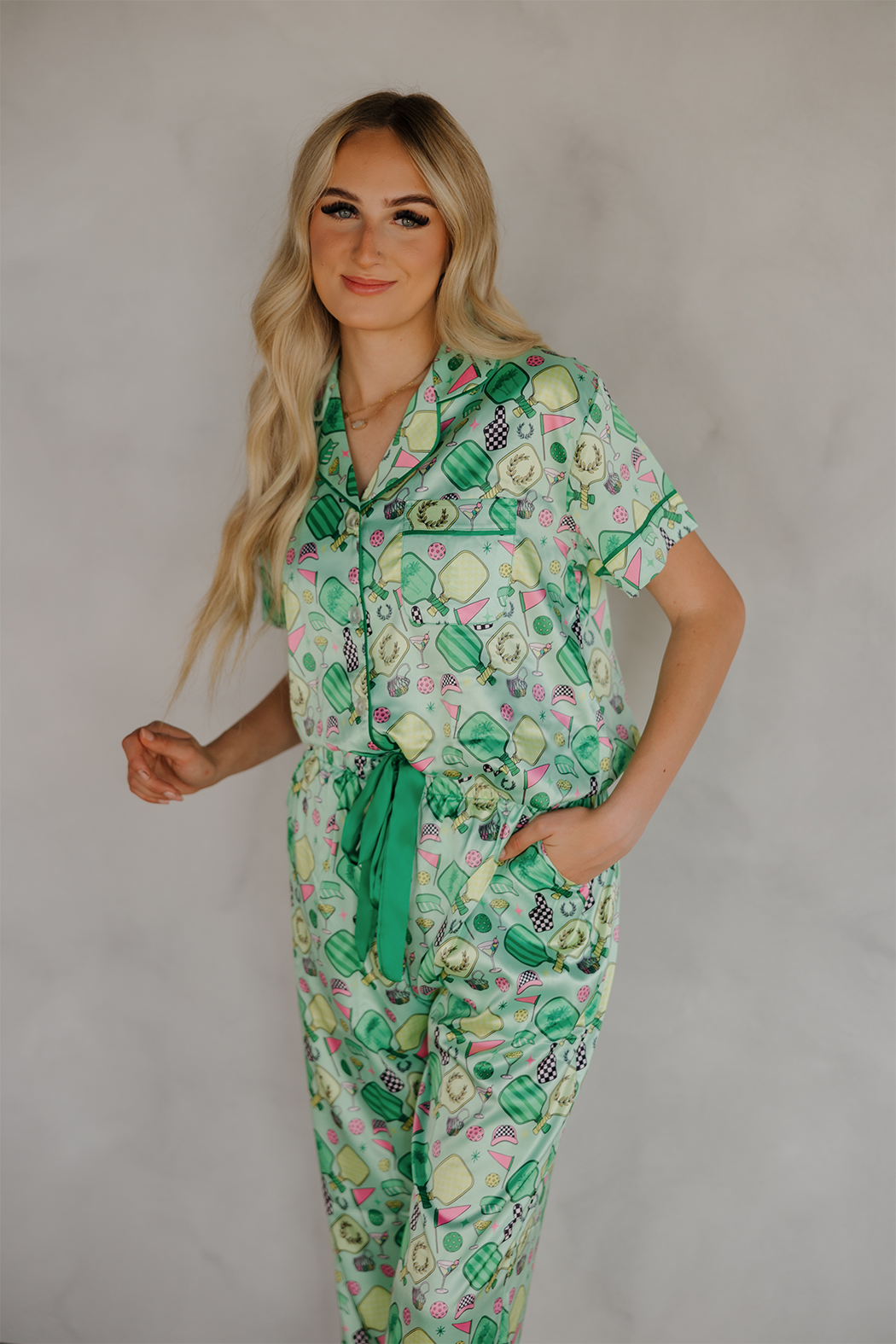 Fun & Games Pickleball Satin Pajamas Pants Set